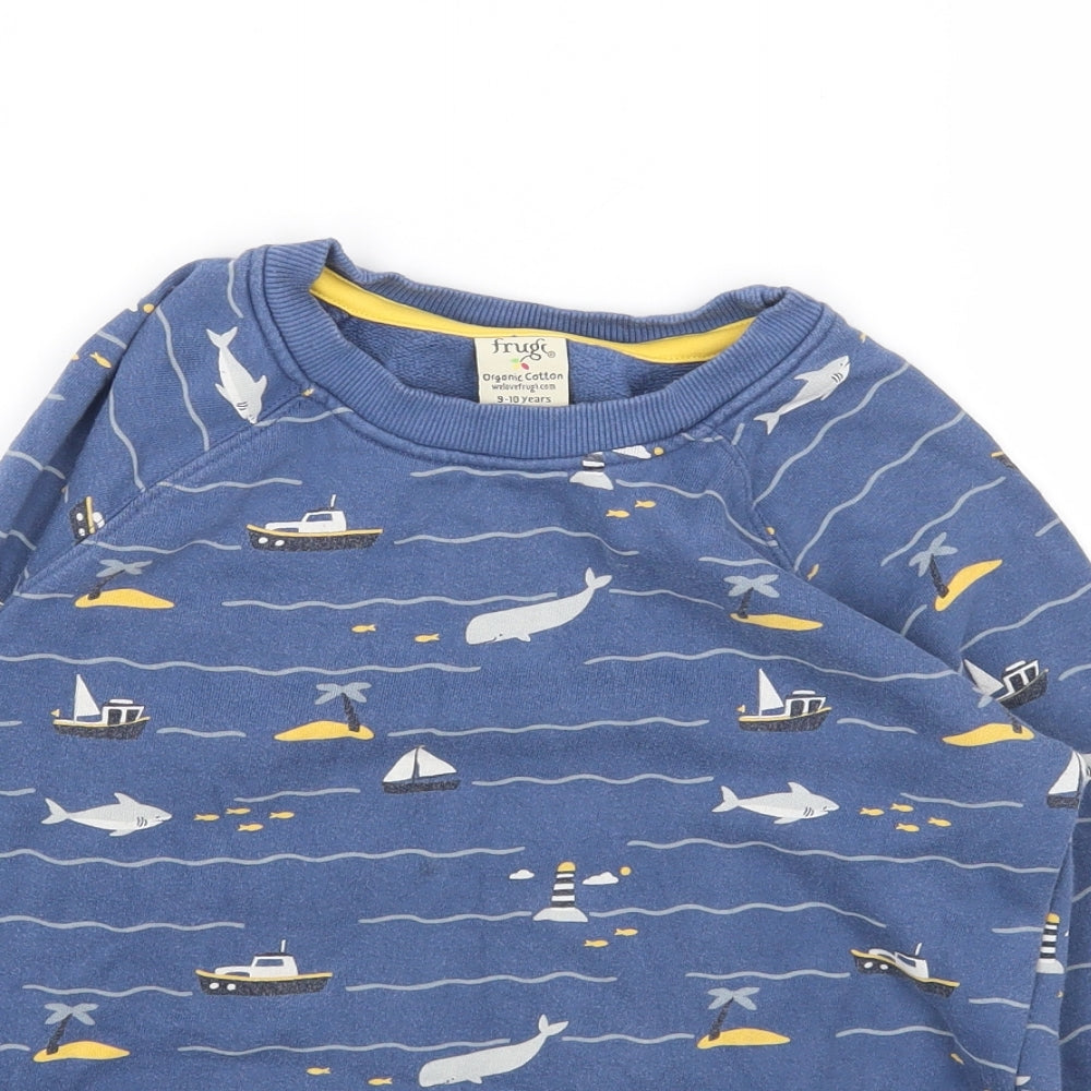Frugi Boys Blue Geometric Cotton Pullover Sweatshirt Size 9-10 Years Pullover