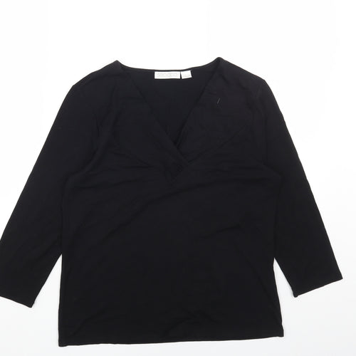 SIROCCO Womens Black Cotton Basic Blouse Size L V-Neck