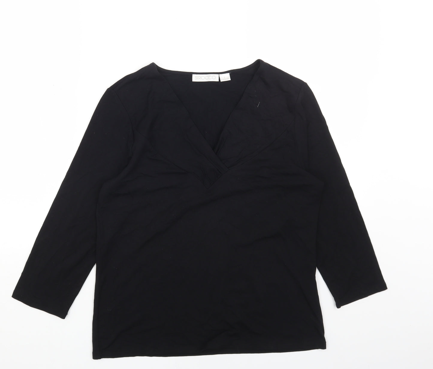 SIROCCO Womens Black Cotton Basic Blouse Size L V-Neck