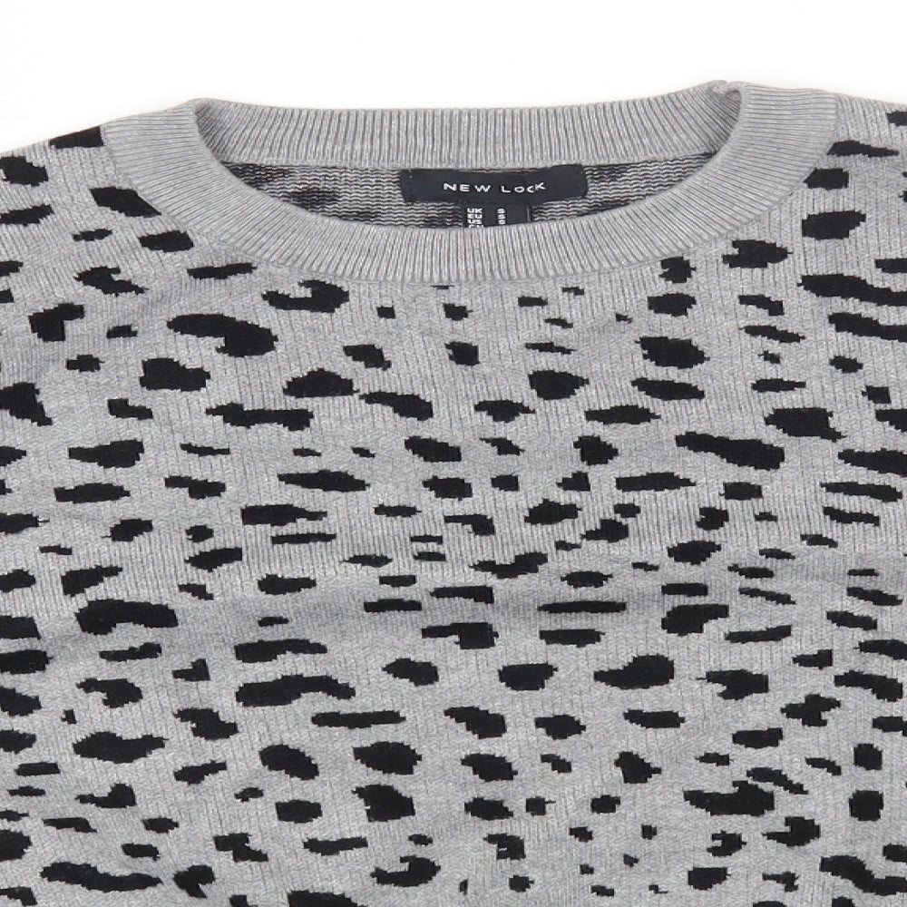 New Look Womens Grey Round Neck Animal Print Viscose Pullover Jumper Size S - Leopard Pattern