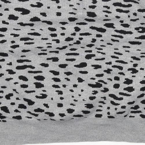 New Look Womens Grey Round Neck Animal Print Viscose Pullover Jumper Size S - Leopard Pattern