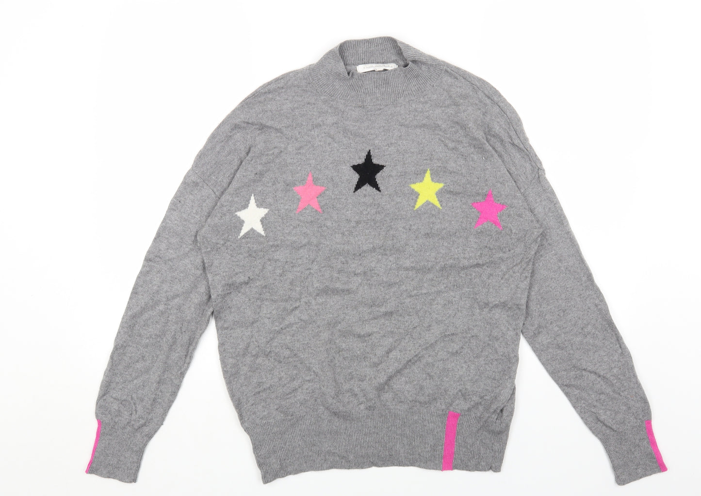NEXT Womens Grey Mock Neck Nylon Pullover Jumper Size 14 - Star Pattern