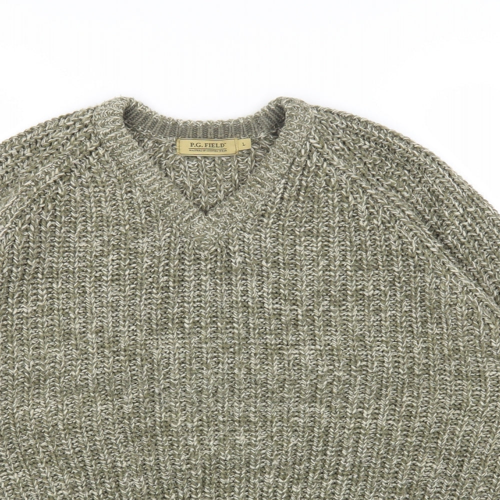 P.G. FIELD Womens Green V-Neck Acrylic Pullover Jumper Size L
