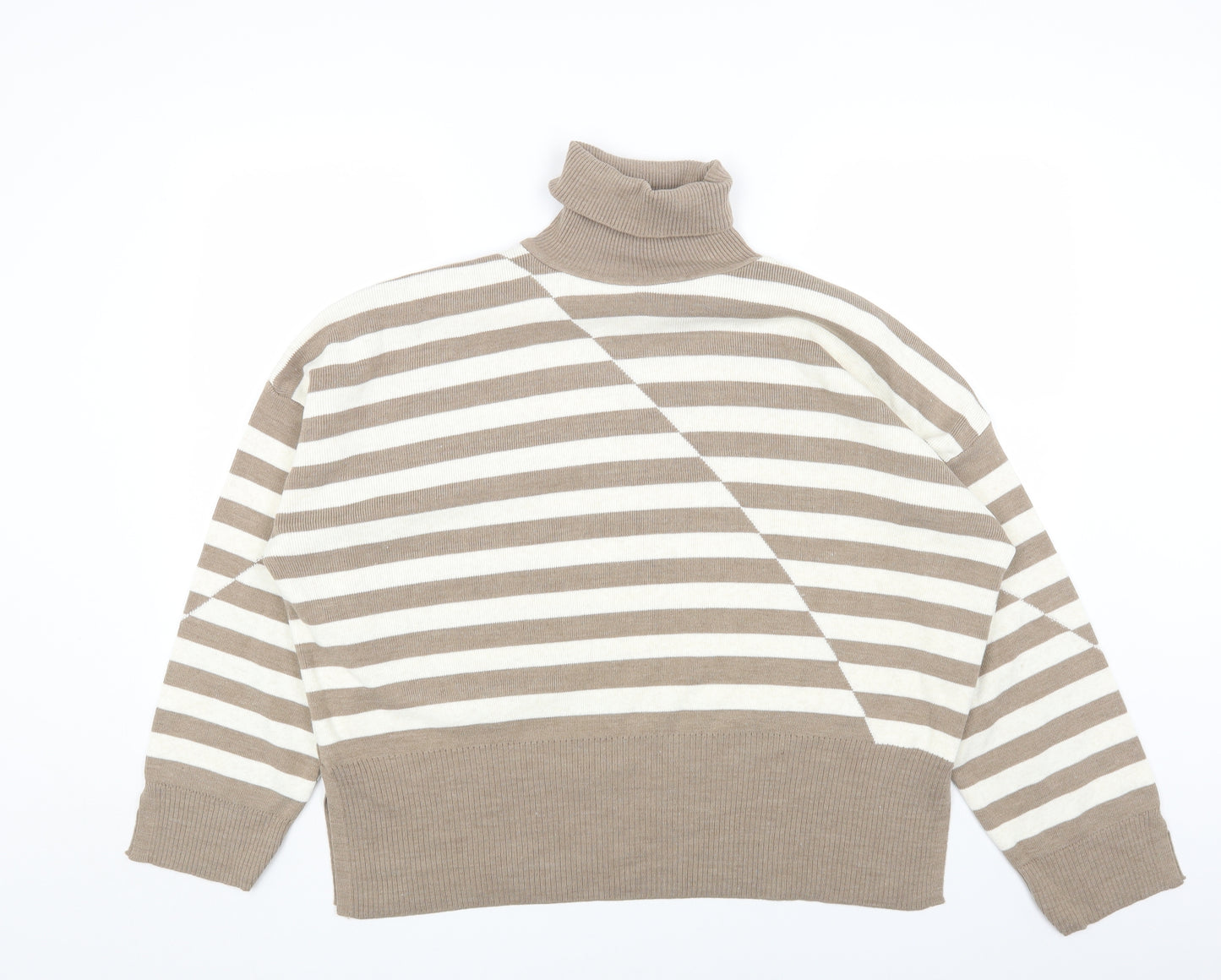 George Womens Brown Roll Neck Striped Acrylic Pullover Jumper Size L