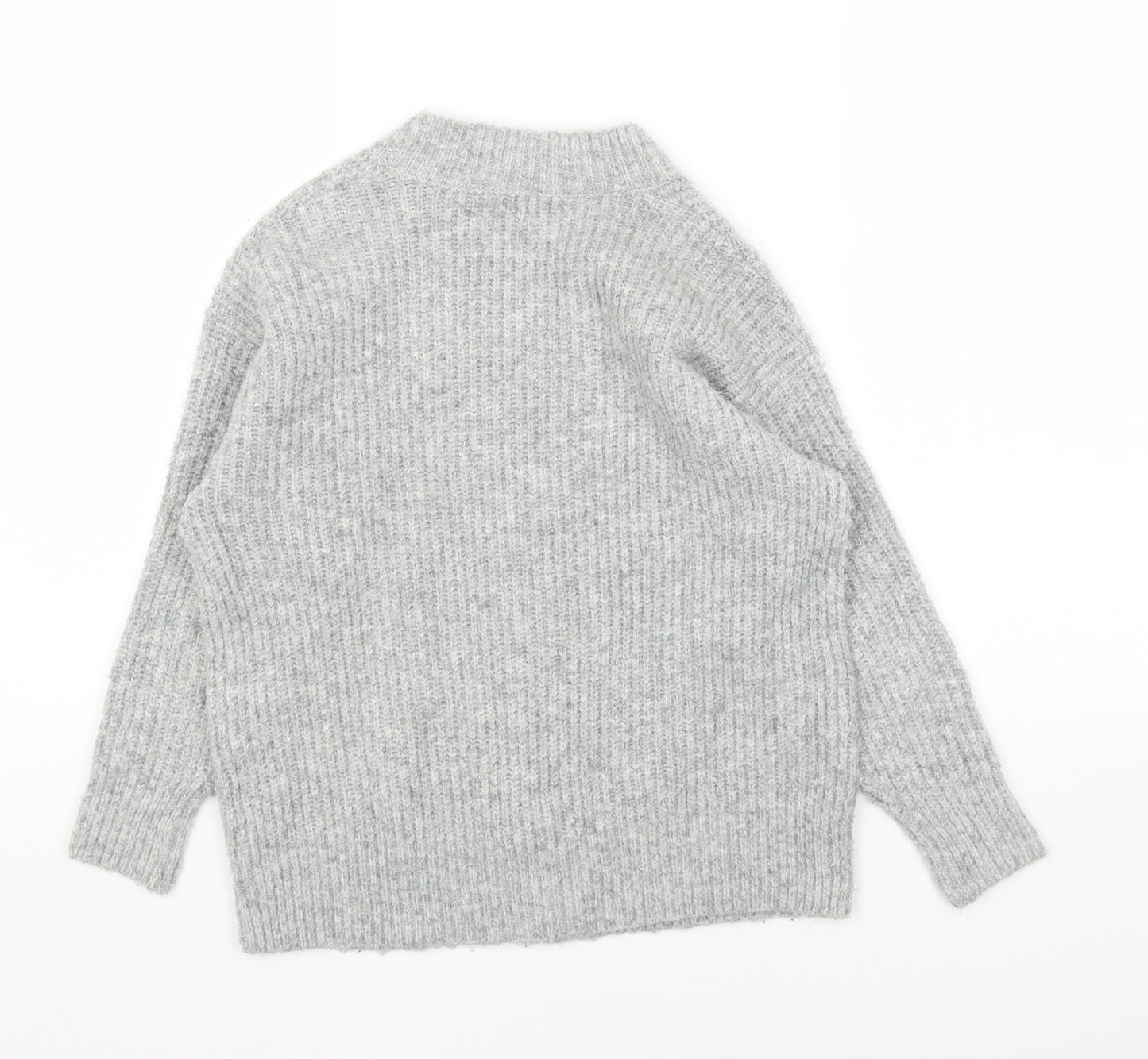 Zara Girls Grey V-Neck Acrylic Cardigan Jumper Size 8-9 Years Button