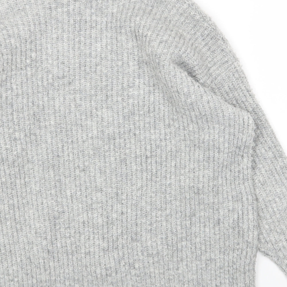 Zara Girls Grey V-Neck Acrylic Cardigan Jumper Size 8-9 Years Button