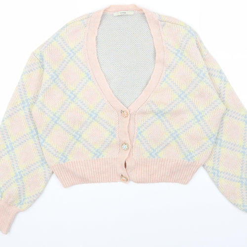 George Womens Multicoloured V-Neck Argyle/Diamond Acrylic Cardigan Jumper Size 8