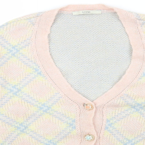 George Womens Multicoloured V-Neck Argyle/Diamond Acrylic Cardigan Jumper Size 8