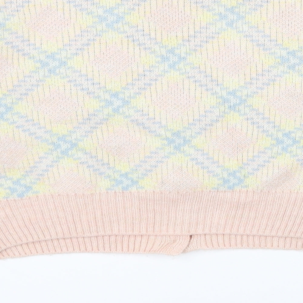 George Womens Multicoloured V-Neck Argyle/Diamond Acrylic Cardigan Jumper Size 8