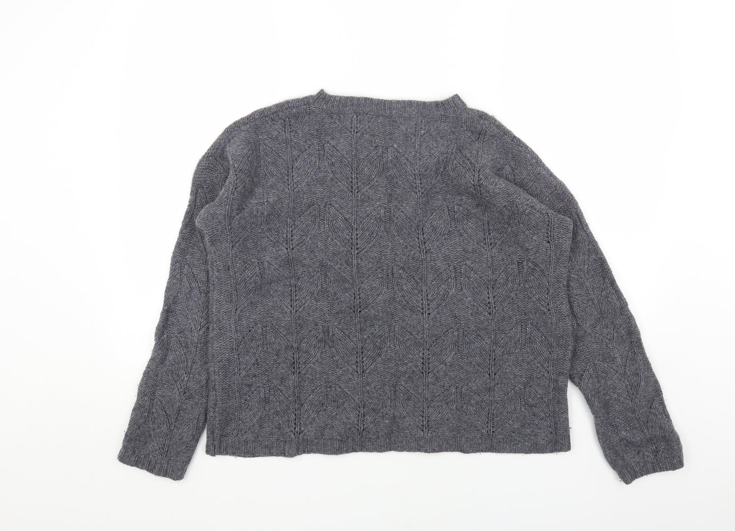 Seasalt Womens Grey Round Neck Geometric Wool Pullover Jumper Size 14
