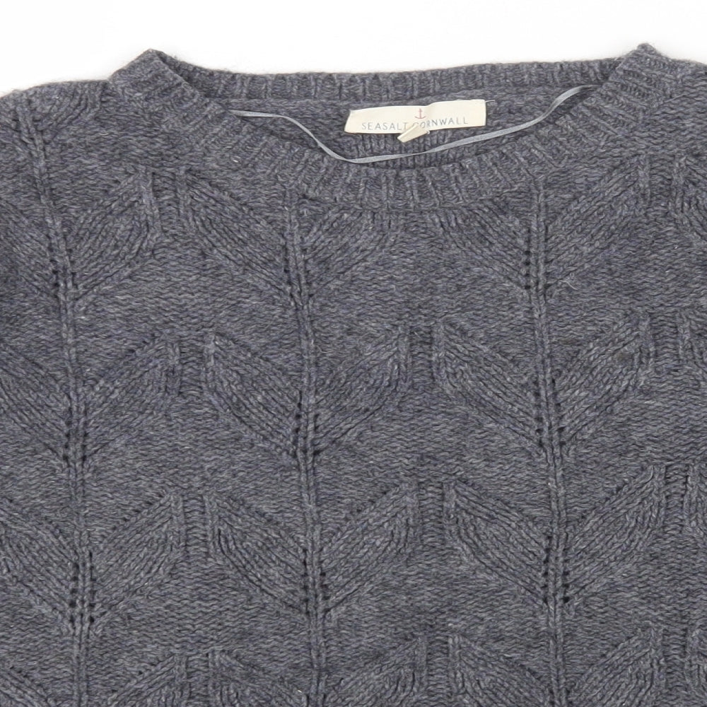 Seasalt Womens Grey Round Neck Geometric Wool Pullover Jumper Size 14
