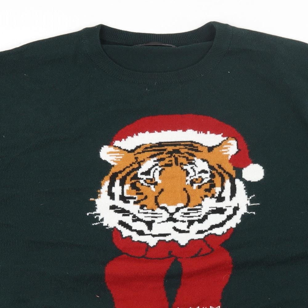 Marks and Spencer Mens Green Round Neck Acrylic Pullover Jumper Size 3XL - Christmas Tiger