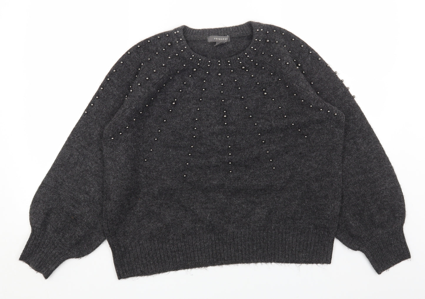 Primark Womens Grey Round Neck Acrylic Pullover Jumper Size S