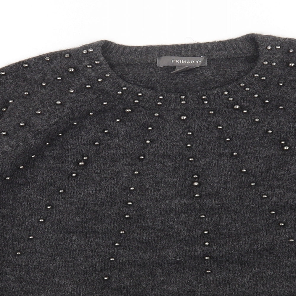 Primark Womens Grey Round Neck Acrylic Pullover Jumper Size S