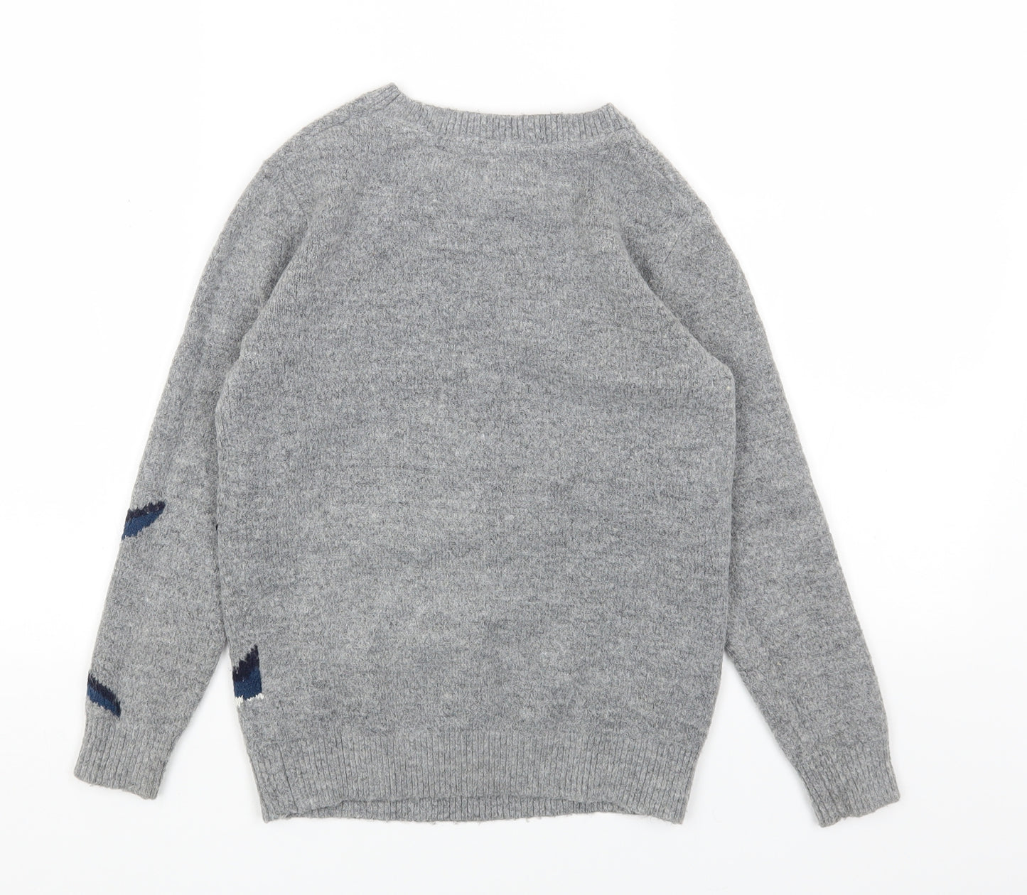 Fat Face Boys Grey Round Neck Acrylic Pullover Jumper Size 8-9 Years Pullover - Shark