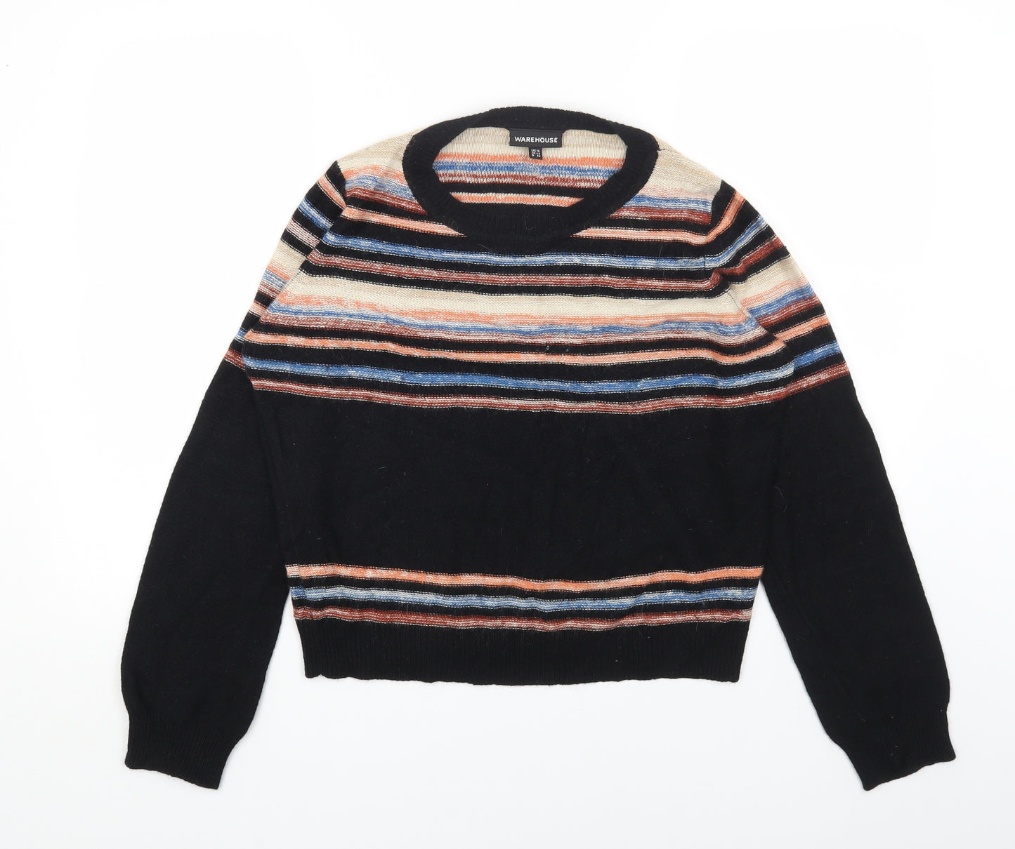 Warehouse Womens Multicoloured Round Neck Striped Acrylic Pullover Jumper Size 16