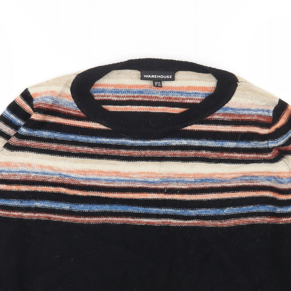 Warehouse Womens Multicoloured Round Neck Striped Acrylic Pullover Jumper Size 16