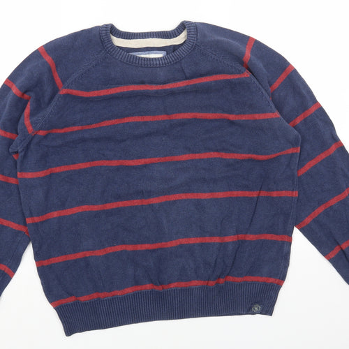 Fat Face Mens Blue Round Neck Striped Cotton Pullover Jumper Size L