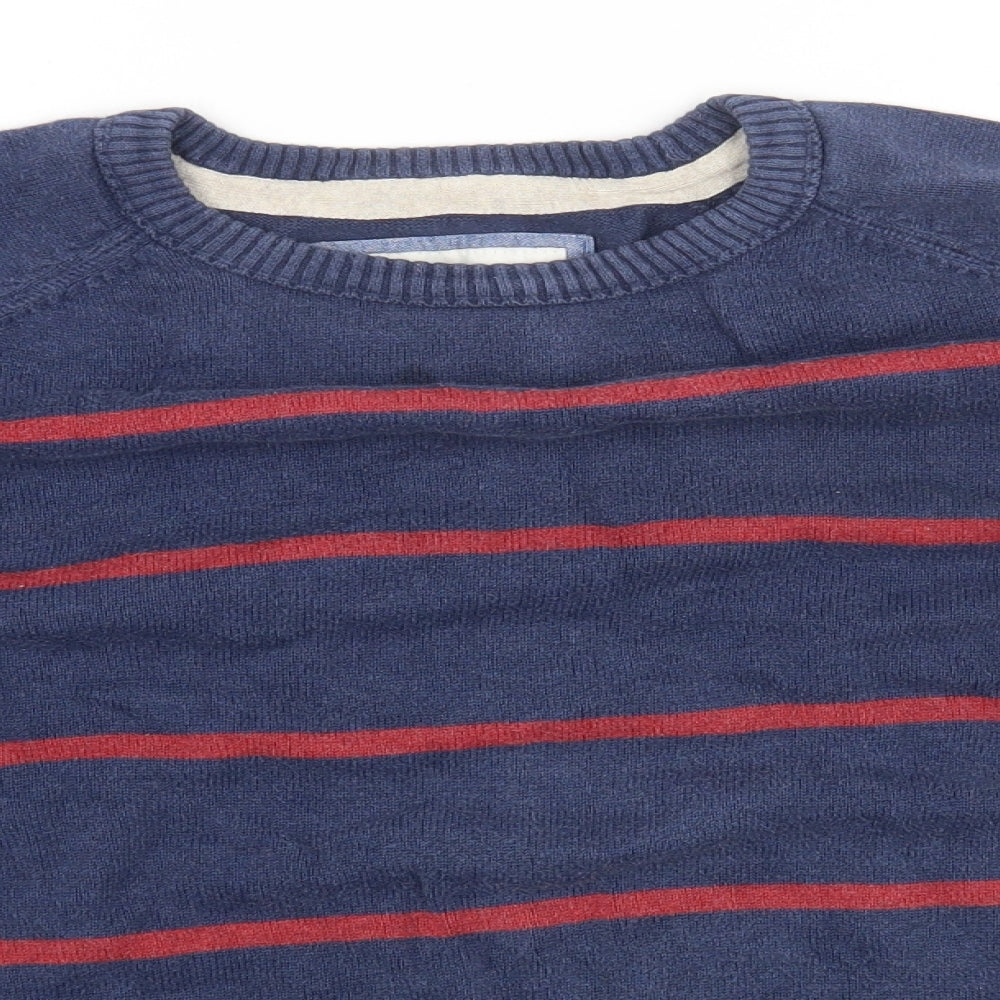 Fat Face Mens Blue Round Neck Striped Cotton Pullover Jumper Size L