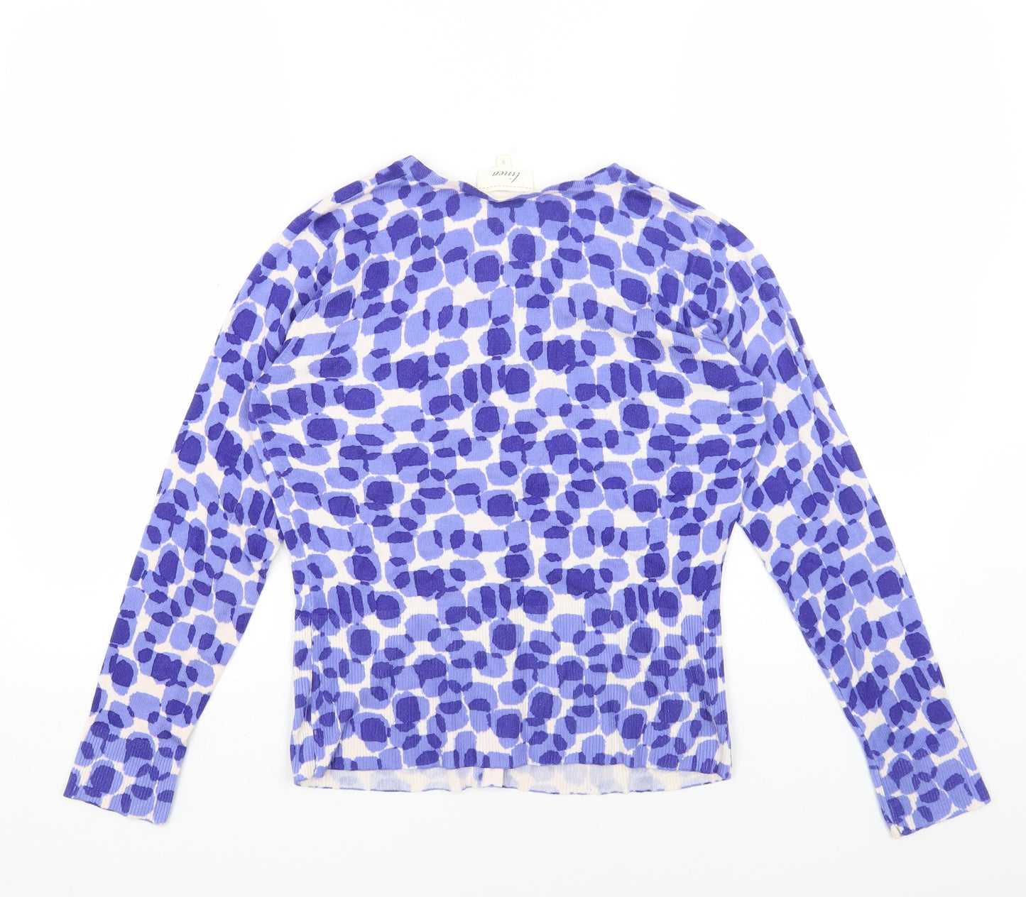 Linea Womens Blue Round Neck Geometric Viscose Cardigan Jumper Size S