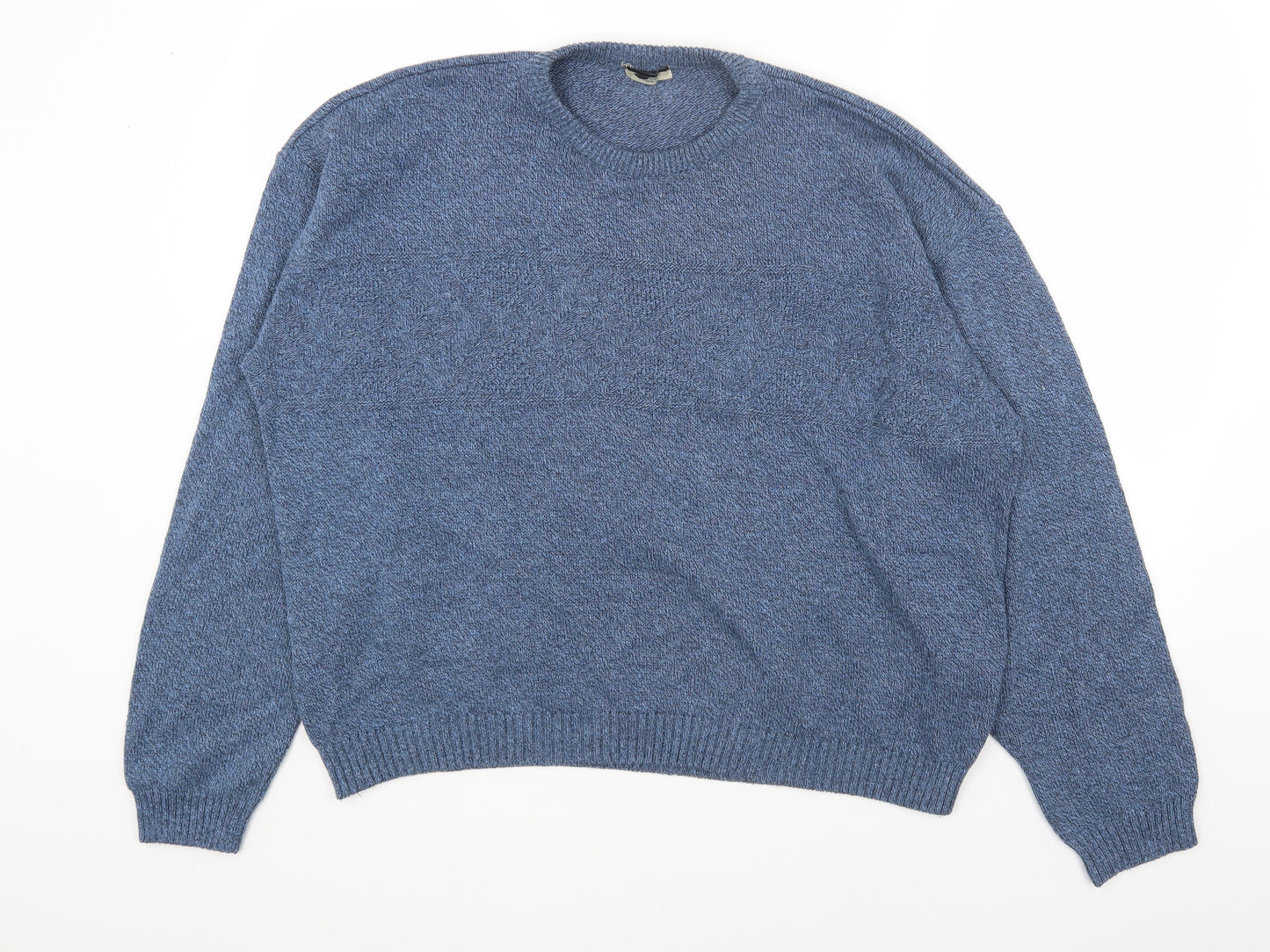 Dunes Mens Blue Round Neck Cotton Pullover Jumper Size L