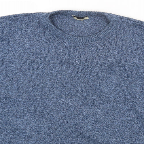 Dunes Mens Blue Round Neck Cotton Pullover Jumper Size L