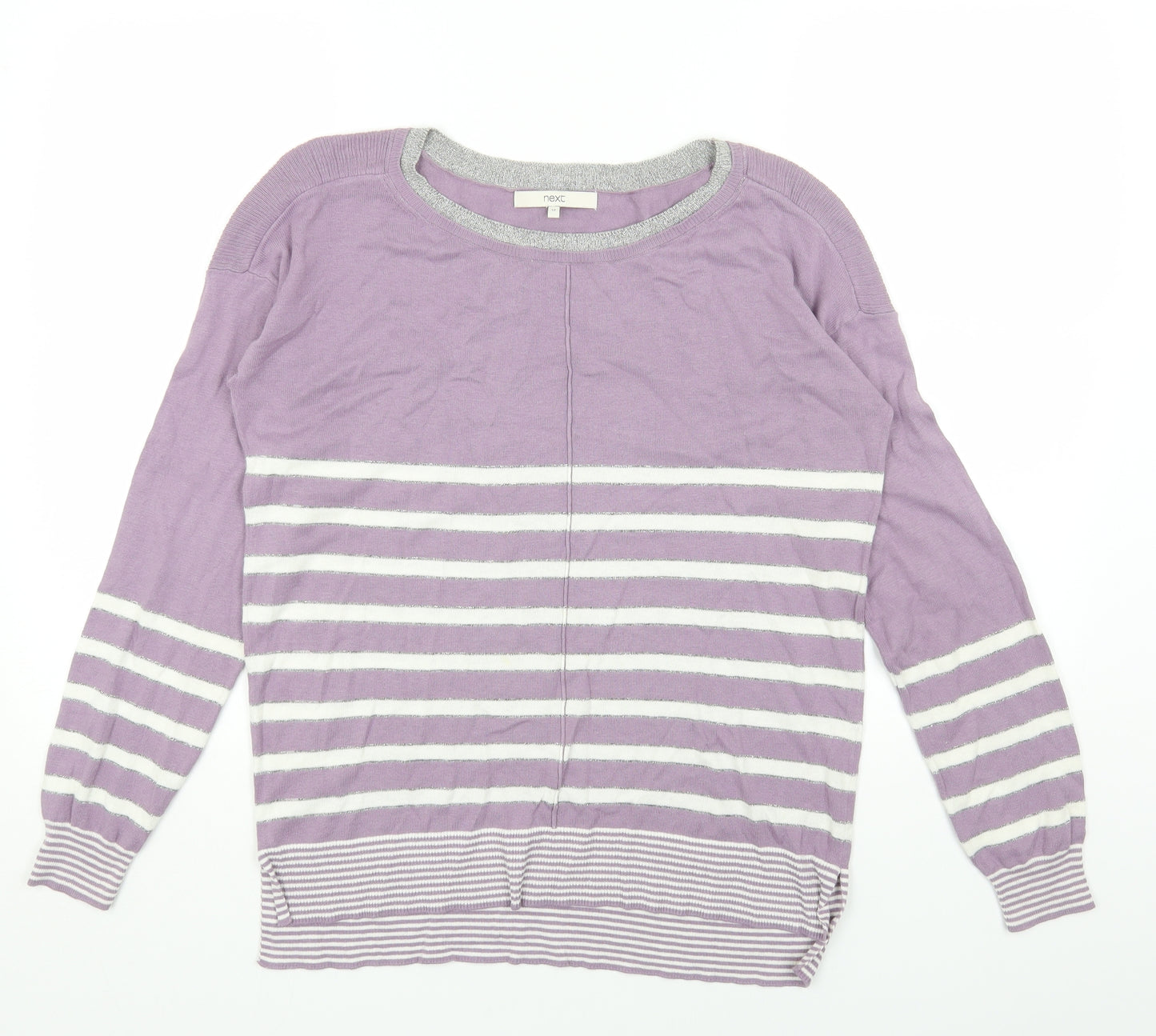 NEXT Womens Purple Round Neck Striped Acrylic Pullover Jumper Size 12