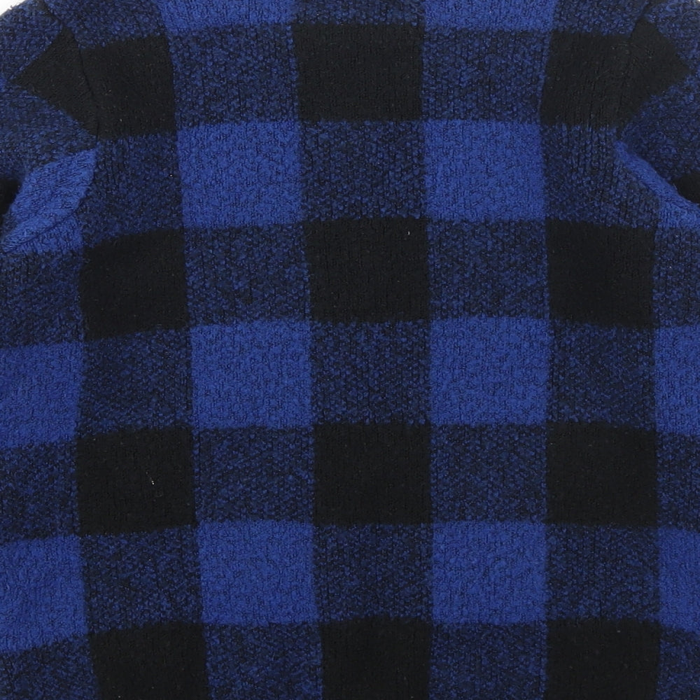 Marks and Spencer Girls Blue Round Neck Check Acrylic Pullover Jumper Size 9-10 Years Pullover
