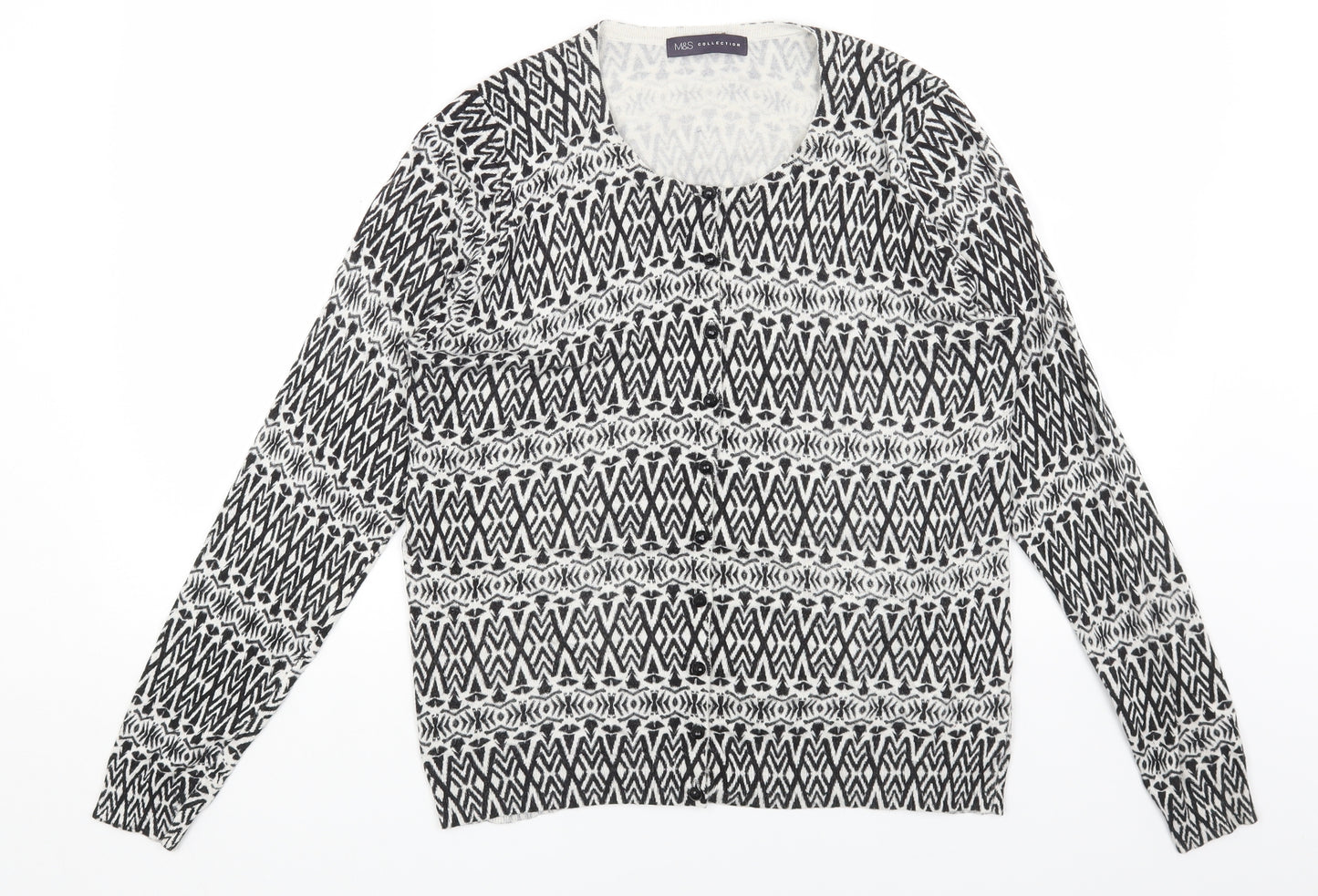 Marks and Spencer Womens White Round Neck Geometric Viscose Cardigan Jumper Size L