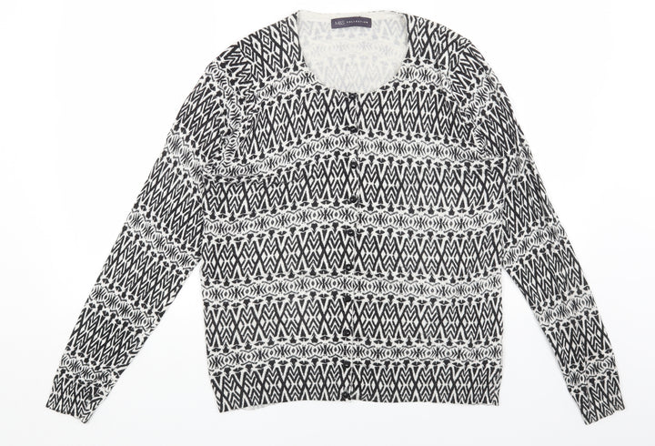 Marks and Spencer Womens White Round Neck Geometric Viscose Cardigan Jumper Size L
