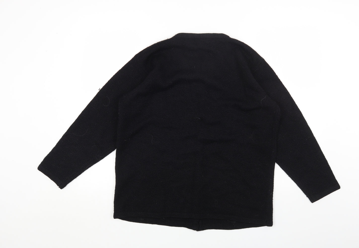 Fay Louise Womens Black Round Neck Acrylic Cardigan Jumper Size L - Flower Detail