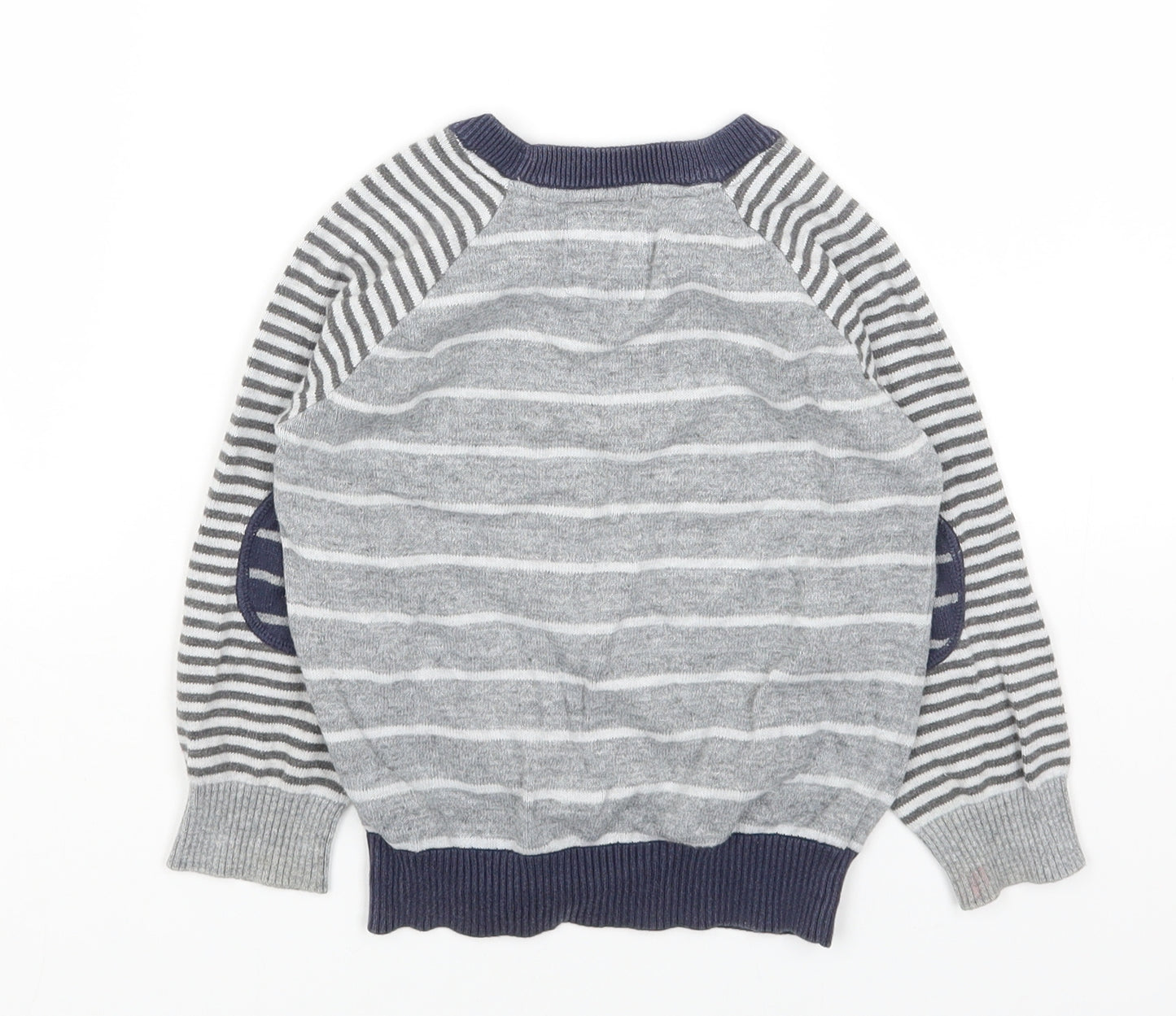 TU Boys Grey Round Neck Striped Cotton Pullover Jumper Size 2 Years Pullover