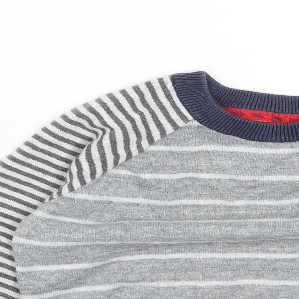 TU Boys Grey Round Neck Striped Cotton Pullover Jumper Size 2 Years Pullover