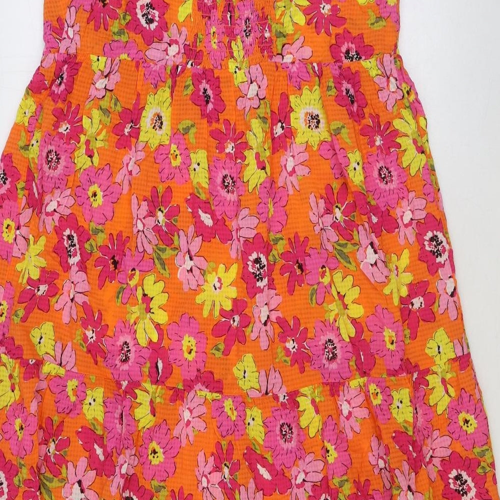 Marks and Spencer Womens Orange Floral Viscose A-Line Size 14 Square Neck Button