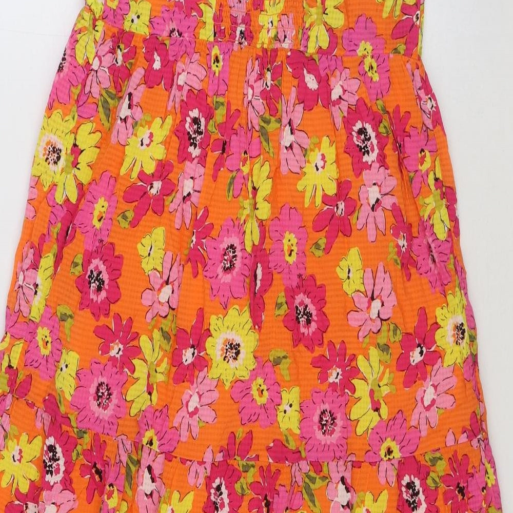 Marks and Spencer Womens Orange Floral Viscose A-Line Size 10 Square Neck Button