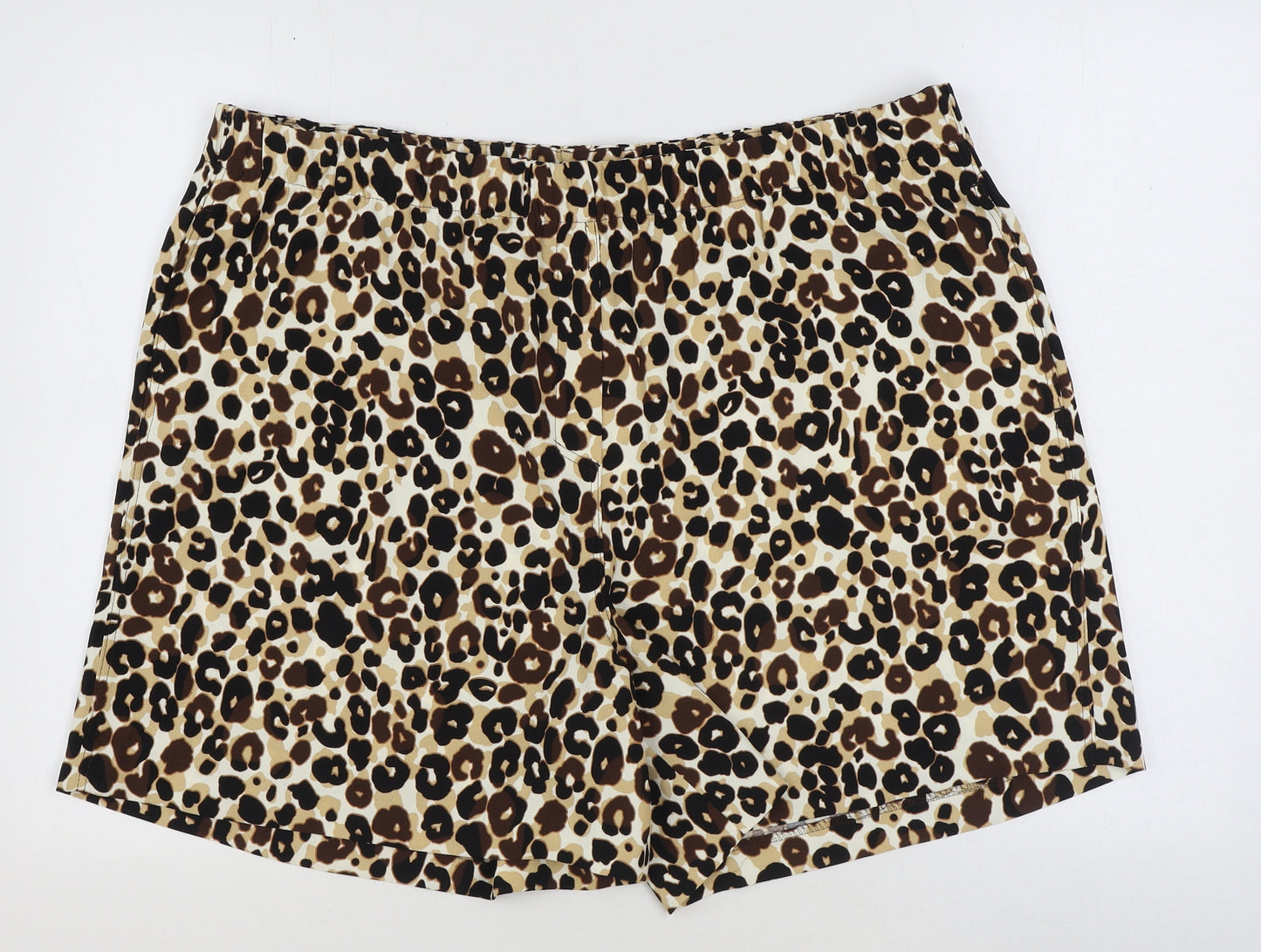 Marks and Spencer Womens Brown Geometric Polyester Paperbag Shorts Size 22 Regular Pull On