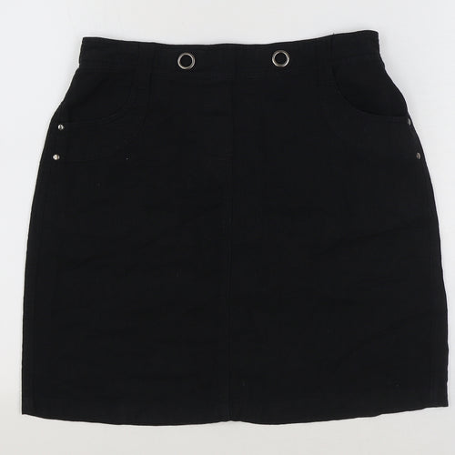 BHS Womens Black Linen A-Line Skirt Size 10