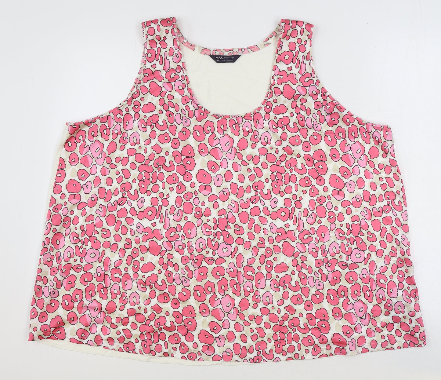 Marks and Spencer Womens Pink Geometric Polyester Basic Tank Size 22 Scoop Neck