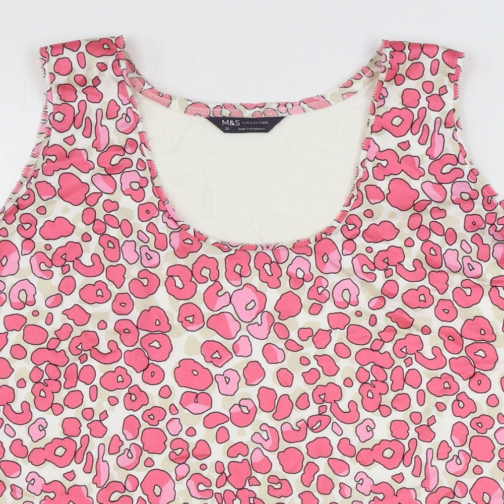 Marks and Spencer Womens Pink Geometric Polyester Basic Tank Size 22 Scoop Neck