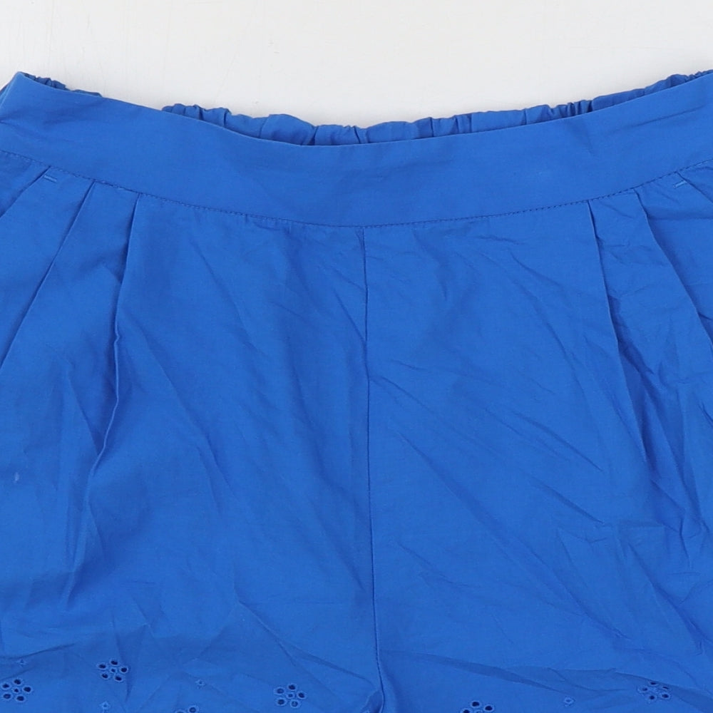 Marks and Spencer Womens Blue 100% Cotton Culotte Shorts Size 8 Regular Pull On - Anglaise Detail