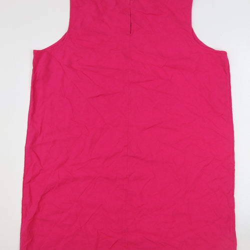 Marks and Spencer Womens Pink Flax Tank Dress Size 20 Round Neck Button