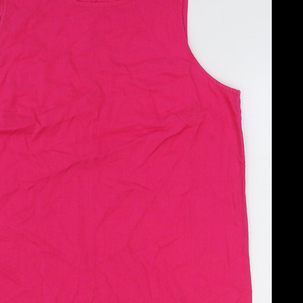 Marks and Spencer Womens Pink Flax Tank Dress Size 20 Round Neck Button