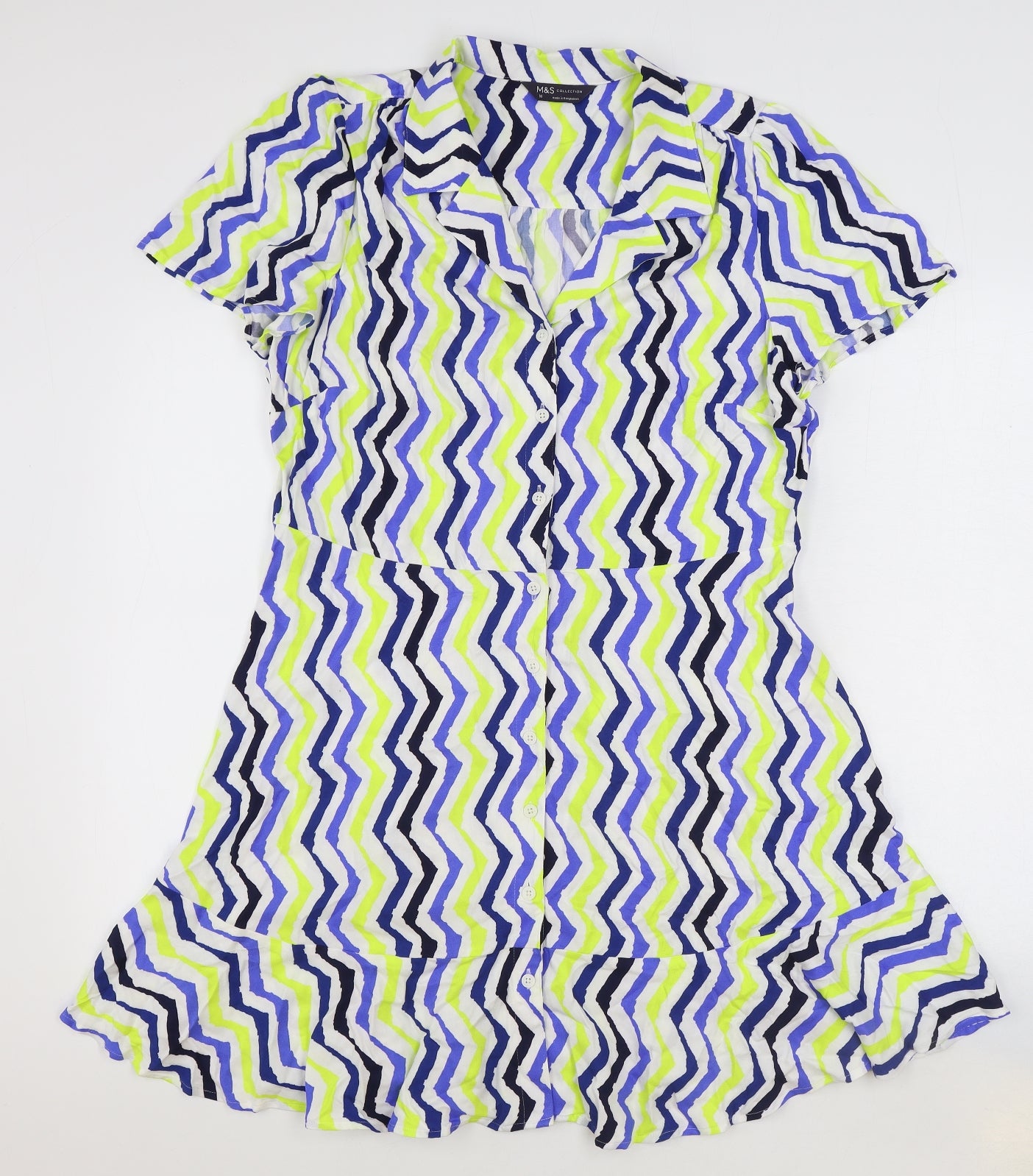 Marks and Spencer Womens Multicoloured Geometric Viscose Shirt Dress Size 16 Collared Button