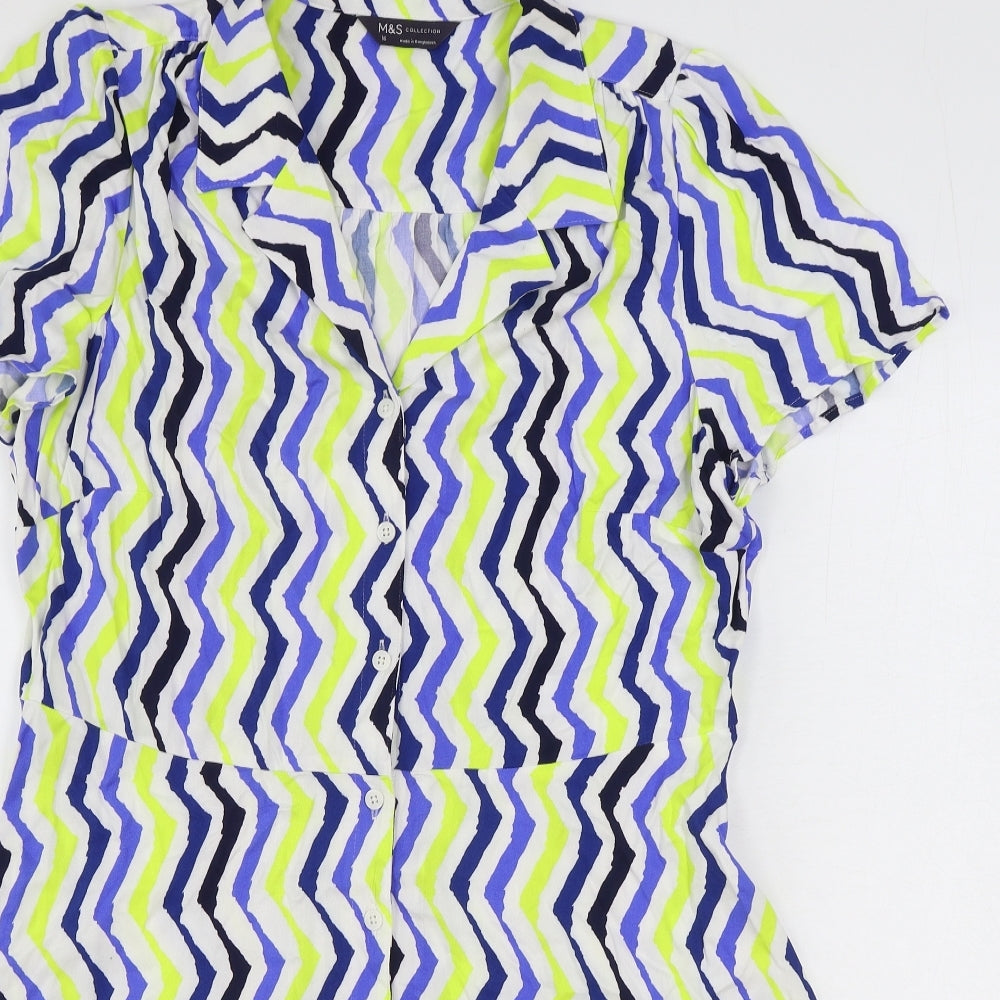 Marks and Spencer Womens Multicoloured Geometric Viscose Shirt Dress Size 16 Collared Button