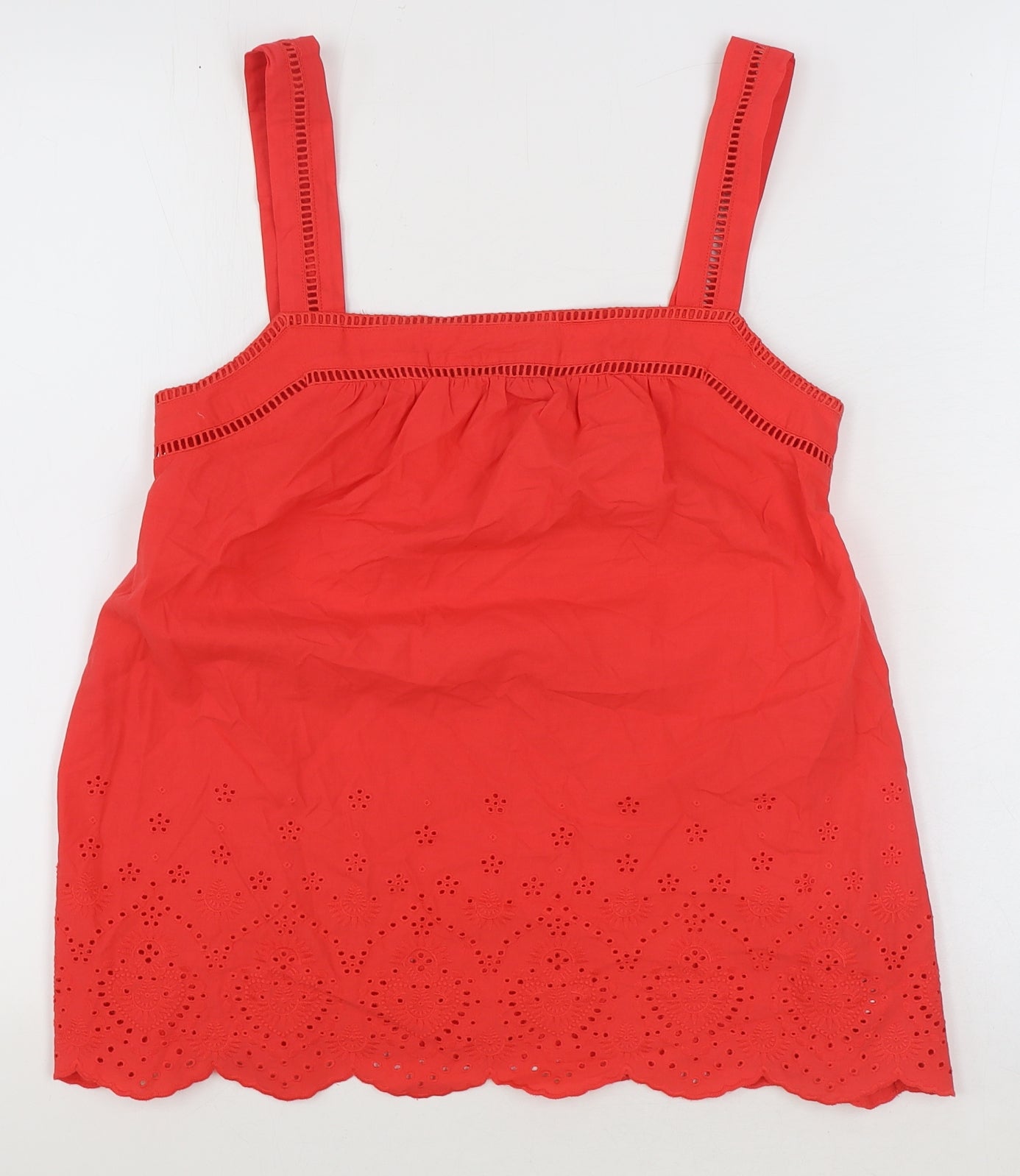Marks and Spencer Womens Red 100% Cotton Basic Tank Size 8 Square Neck