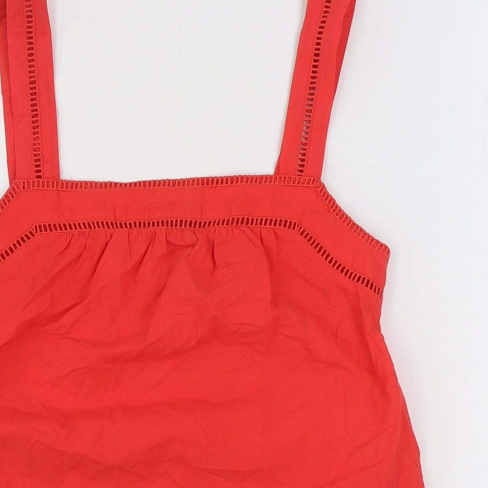 Marks and Spencer Womens Red 100% Cotton Basic Tank Size 8 Square Neck