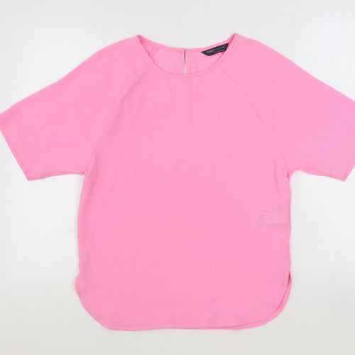 Marks and Spencer Womens Pink Polyester Basic Blouse Size 6 Round Neck