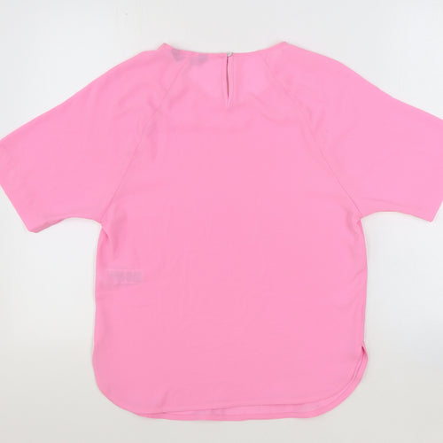 Marks and Spencer Womens Pink Polyester Basic Blouse Size 6 Round Neck