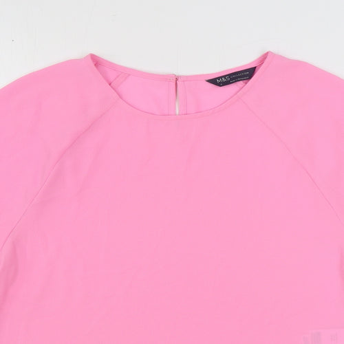 Marks and Spencer Womens Pink Polyester Basic Blouse Size 6 Round Neck
