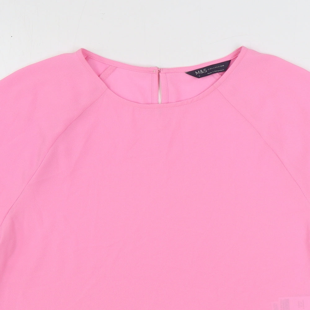 Marks and Spencer Womens Pink Polyester Basic Blouse Size 6 Round Neck